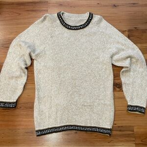 Elegant Beige Crewneck Sweater with Black Trim